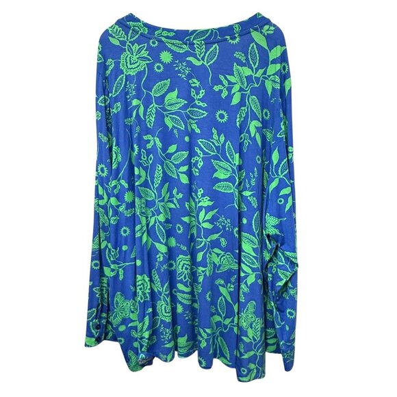 BELLE Kim Gravel Blue Floral Top Plus Size 5X Stretch V-Neck Tunic Tee - Picture 4 of 9